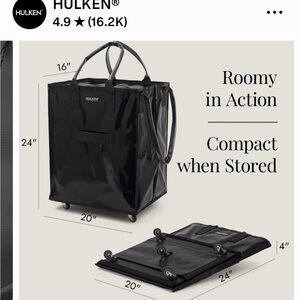 HULKEN Bag| Black Rolling Laundry Tote - Foldable Storage Bag Size Medium